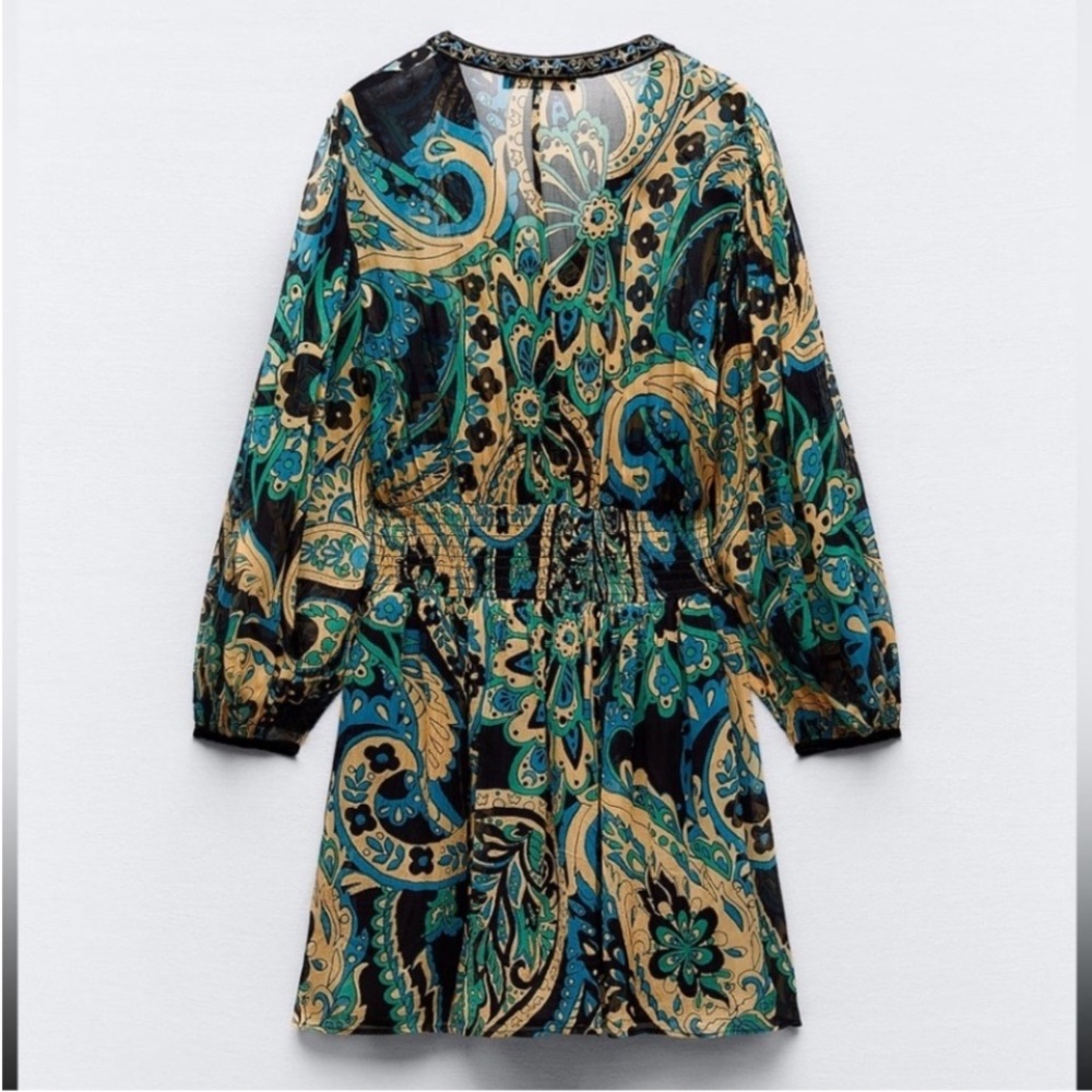 M. SHORT PRINTED DRESS WITH TWO-MATERIAL TRIM - Picture 8 of 12